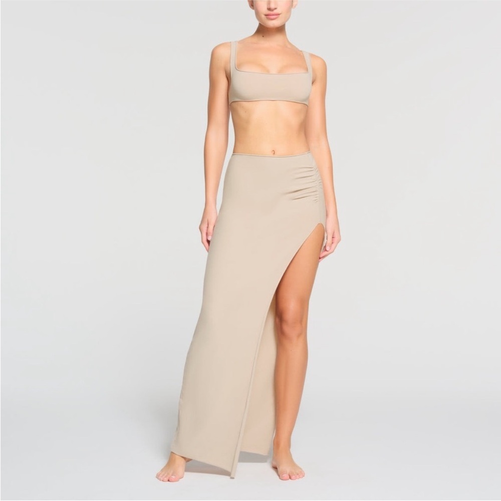 Skims Raw Edge Slit Long Skirt Size XS Color Stone NWOT